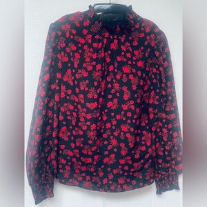 Sanctuary Poet Sleeve Black Blouse with Red Floral Design
